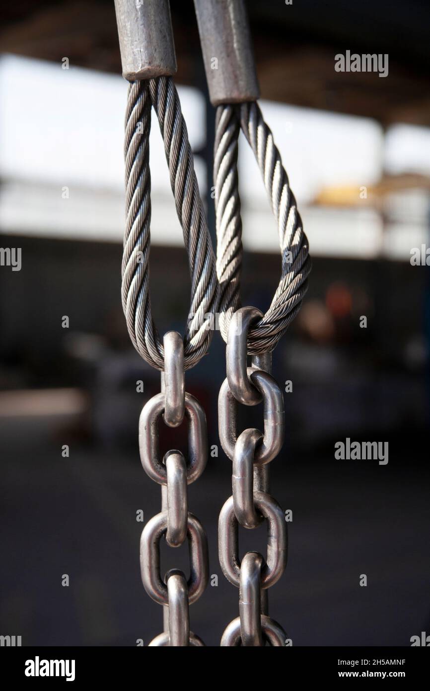 winch rope and steel chain Stock Photo Alamy