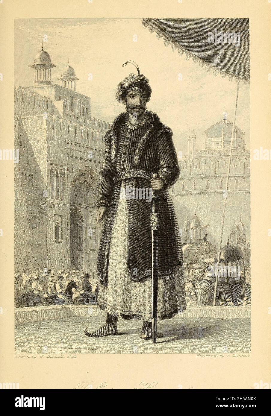 The Emperor Humayoon [Nasir-ud-Din Muḥammad (Persian: romanized: Nasīr-ad-Dīn Muhammad; 6 March 1508 – 27 January 1556), better known by his regnal name, Humayun (Persian: همایون, romanized: Humāyūn), was the second emperor of the Mughal Empire, who ruled over territory in what is now Afghanistan, Pakistan, Northern India, and Bangladesh from 1530 to 1540 and again from 1555 to 1556. Like his father, Babur, he lost his kingdom early but regained it with the aid of the Safavid dynasty of Persia, with additional territory. At the time of his death in 1556, the Mughal Empire spanned almost one m Stock Photo