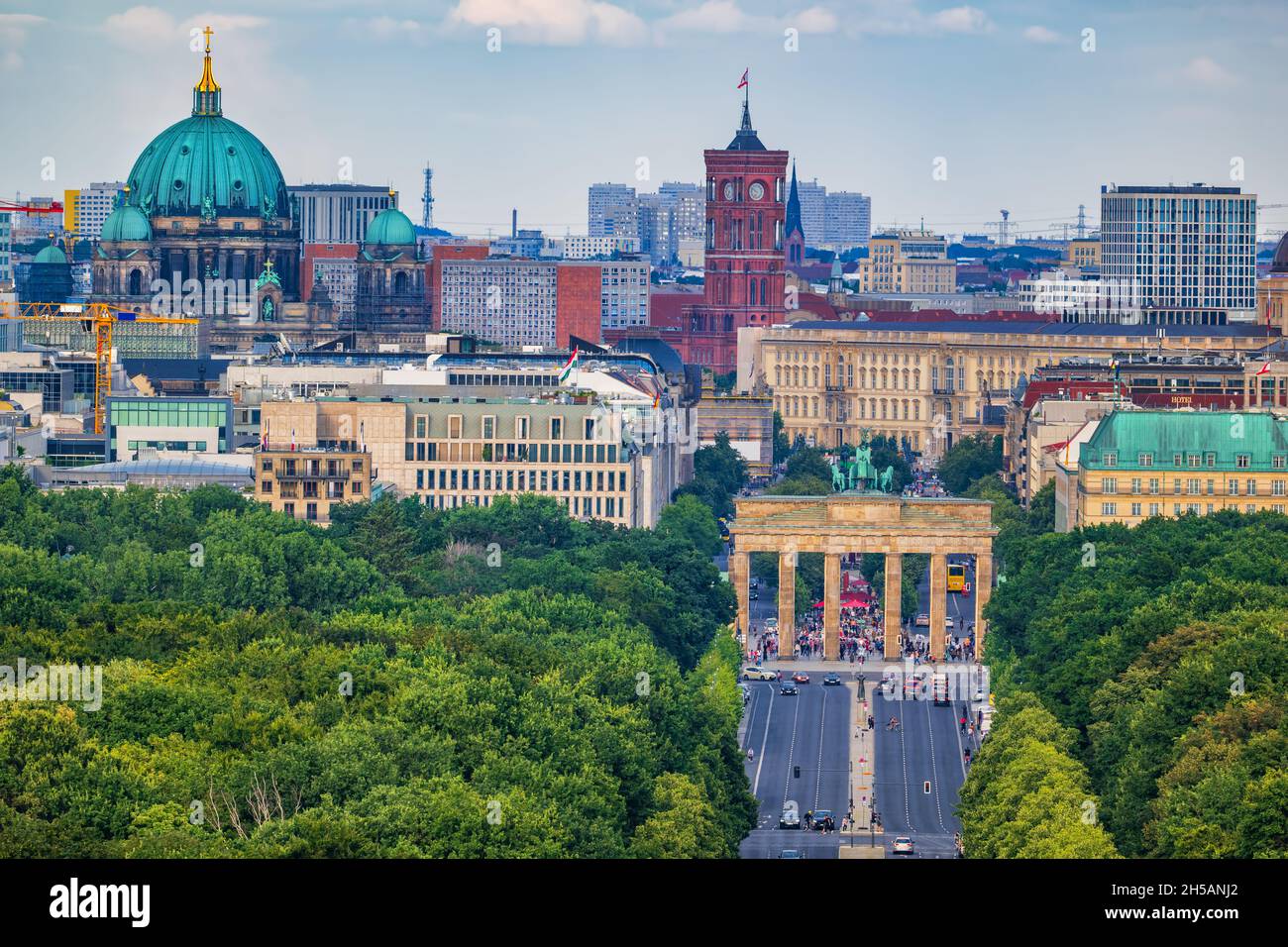 Berlin city skyline in Germany with view over Tiergarten park to ...