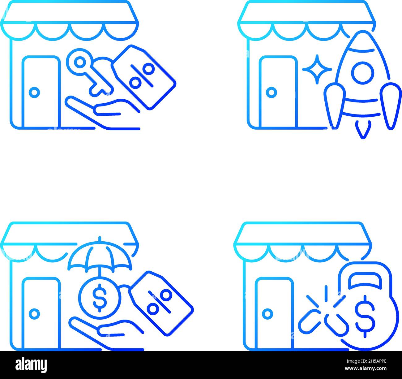 Startup fast growth gradient linear vector icons set Stock Vector