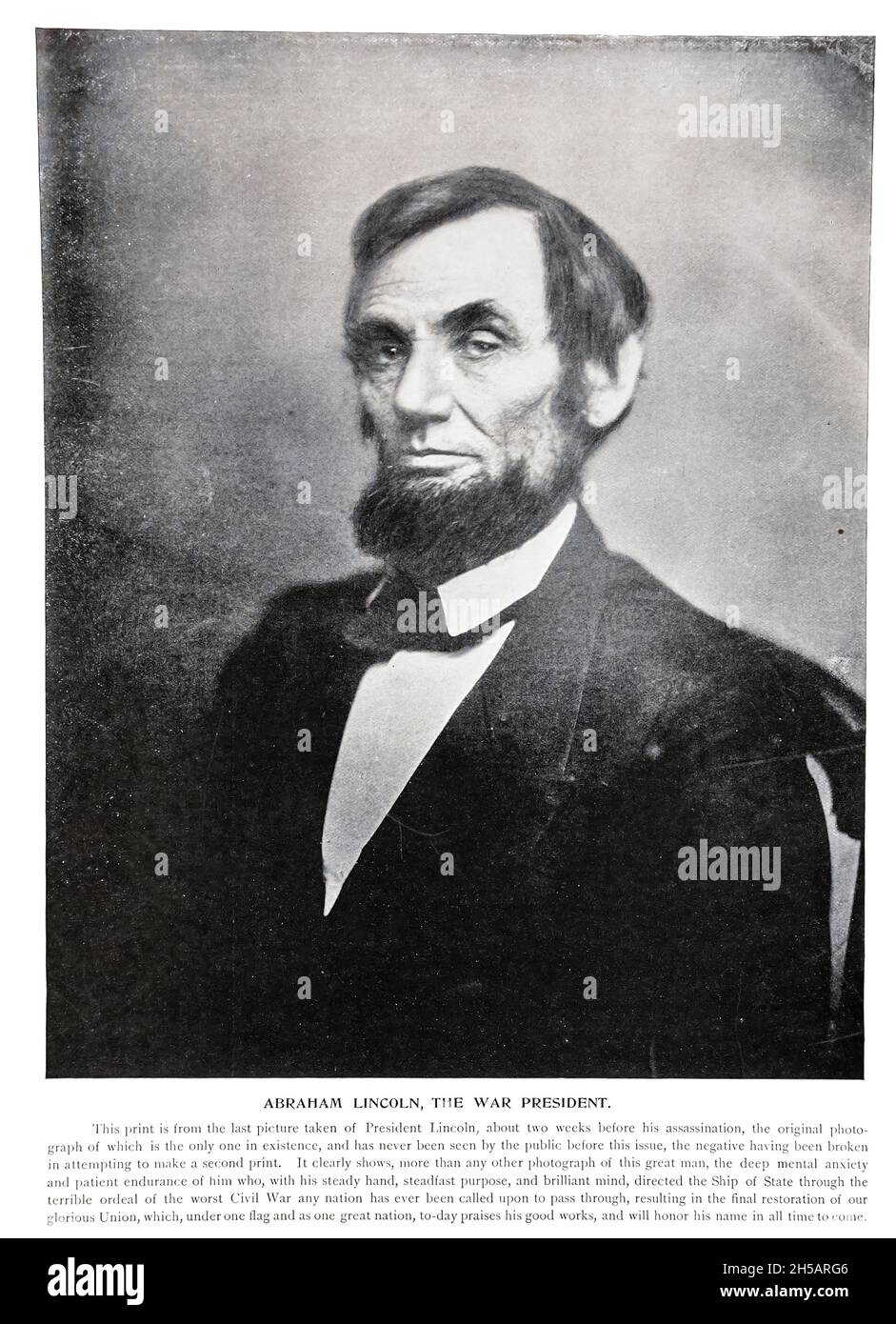 Abraham Lincoln the War President from The American Civil War book and Grant album : 'art immortelles' : a portfolio of half-tone reproductions from rare and costly photographs designed to perpetuate the memory of General Ulysses S. Grant, depicting scenes and incidents in connection with the Civil War Published  in Boston and New York by W. H. Allen in 1894 Stock Photo