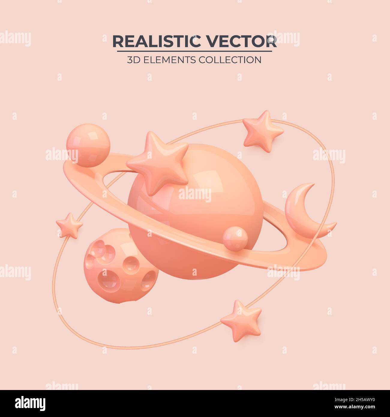 Abstract solar system with planets, stars and meteorite. Glossy 3d ...