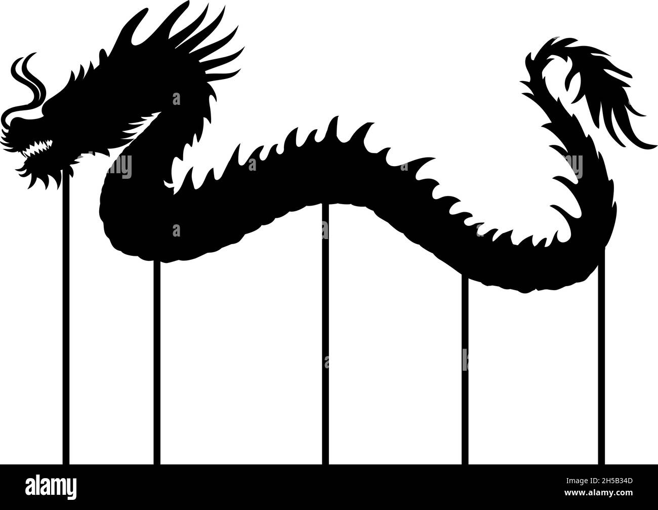 Silhouette traditional Chinese dragon dance symbolizing celebrating the the New Year. Stock Vector