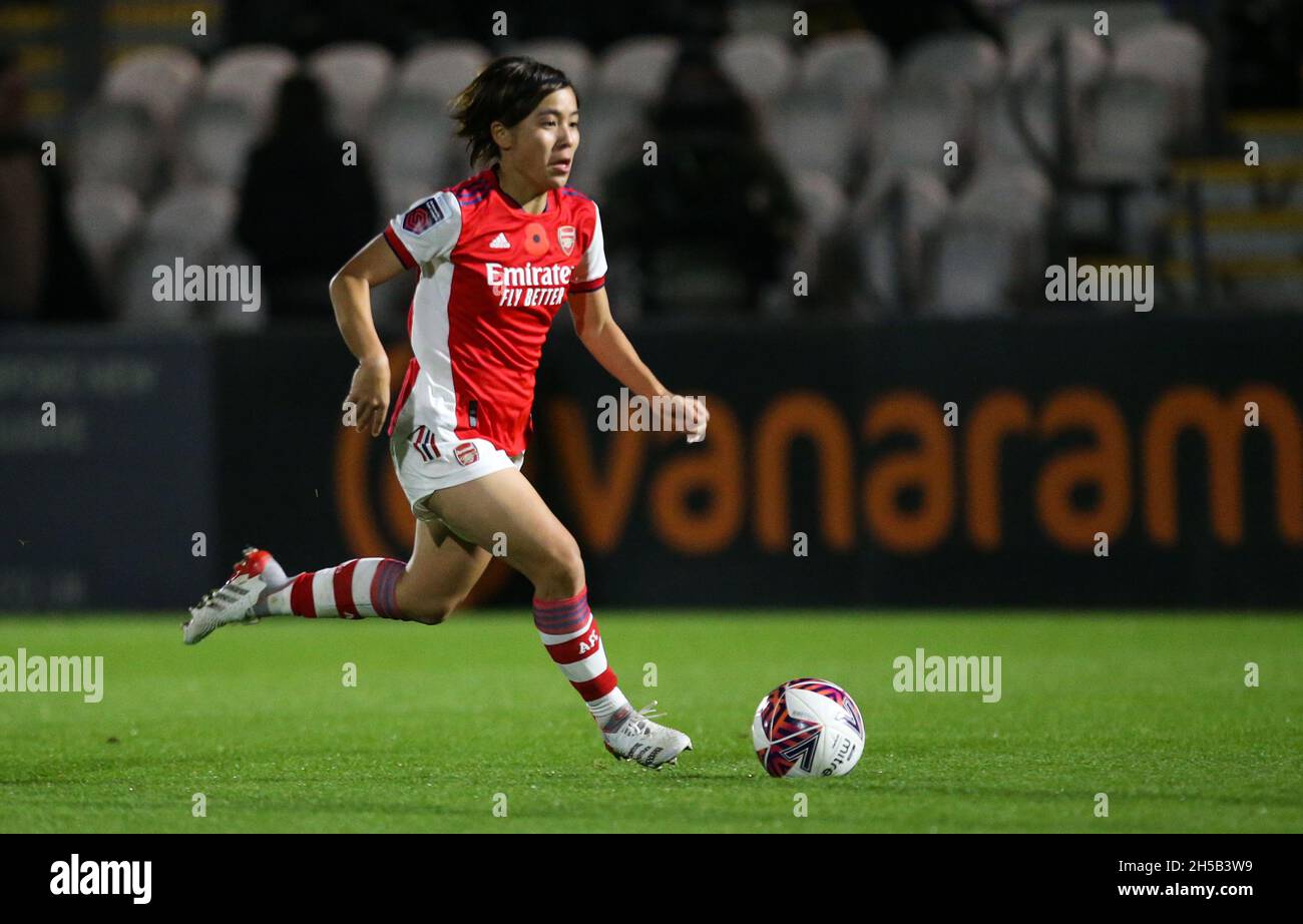 Arsenal’s Mana Iwabuchi in action during the Barclays FA Women's Super League match at Meadow Park, London. Picture date: Sunday November 7, 2021. Stock Photo