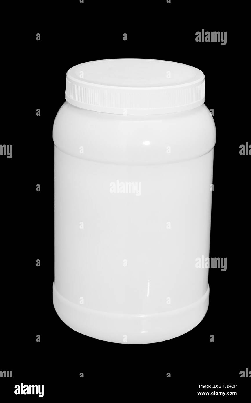 white jar with lid insulated on black background. High quality photo