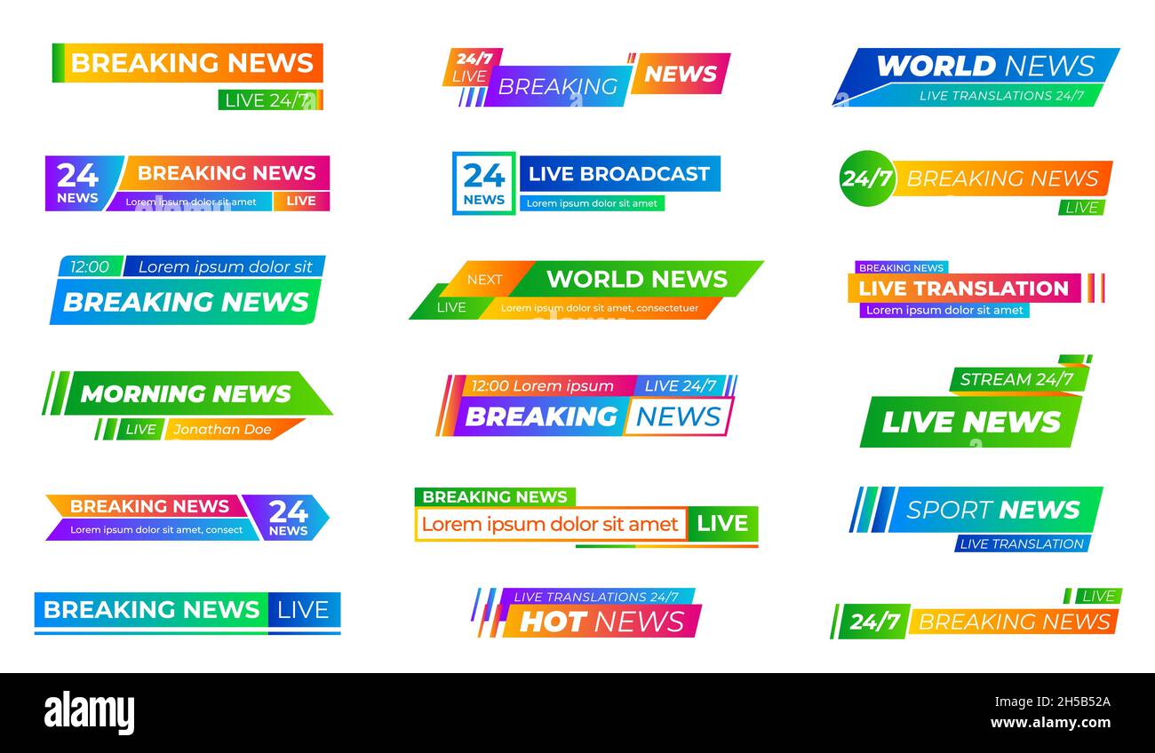 Breaking news bars. Text frames bar, banners or name strip for tv sports  title. Modern broadcast header, video stream or show recent vector element  Stock Vector Image & Art - Alamy