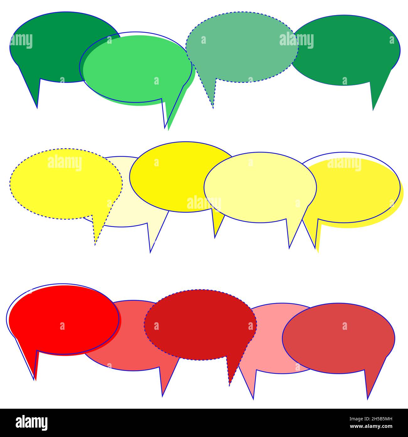 Collection set of blank colorful round speech bubbles, frame talk