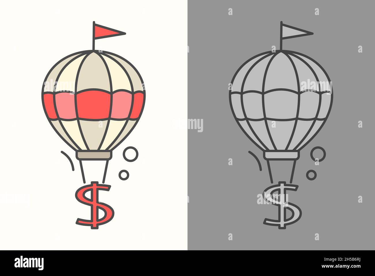 Hot air balloon with US Dollar sign. Finance, economy, money concept. Flat style illustration. Isolated. Stock Vector
