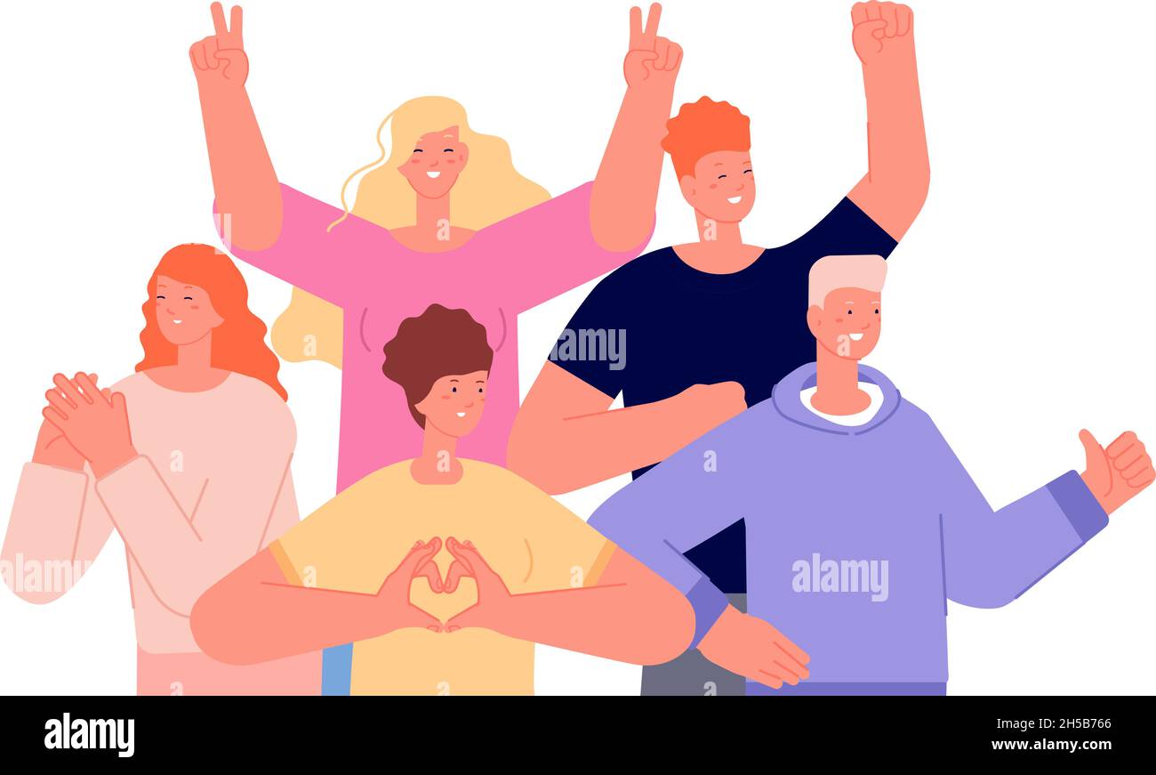 Friends together concept. Happy excited people, young business group.  Celebration party team, isolated cartoon friendship utter vector  illustration Stock Vector Image & Art - Alamy