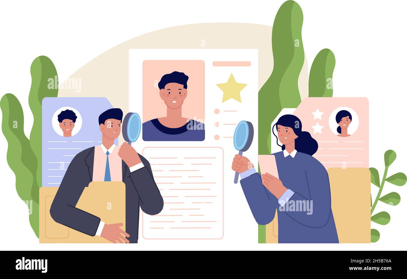 Business human resources. Hr manager team hire humans. Application forms, search recruit talent humans. Business career utter vector concept Stock Vector