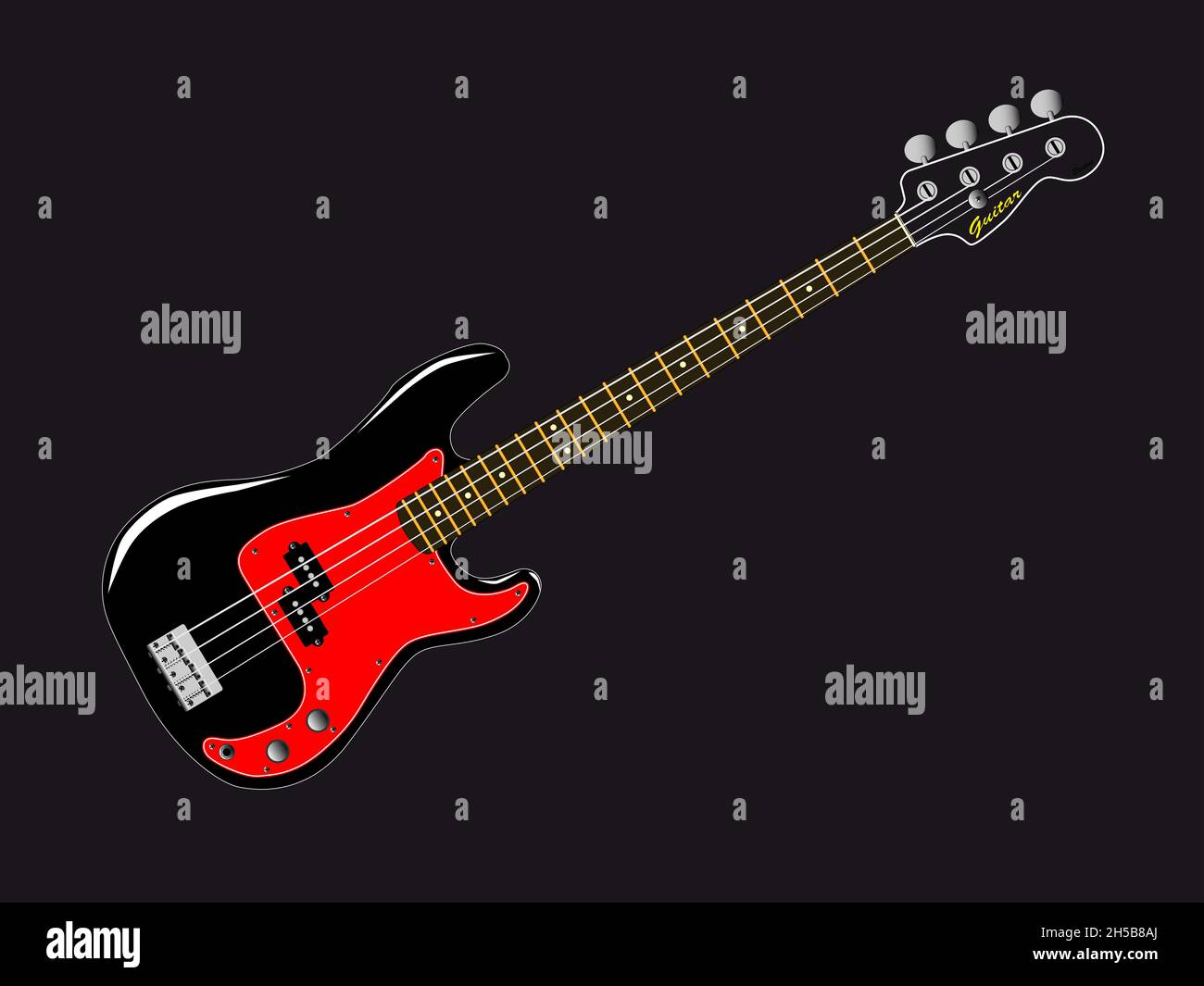 A black electric bass guitar set over a black background Stock Photo - Alamy