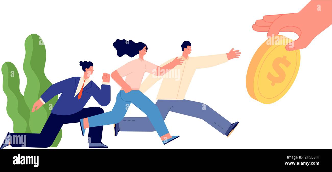 Cash race concept. Greedy business people, persons competition for investment. Man need money, big salary striving. Financial utter vector concept Stock Vector