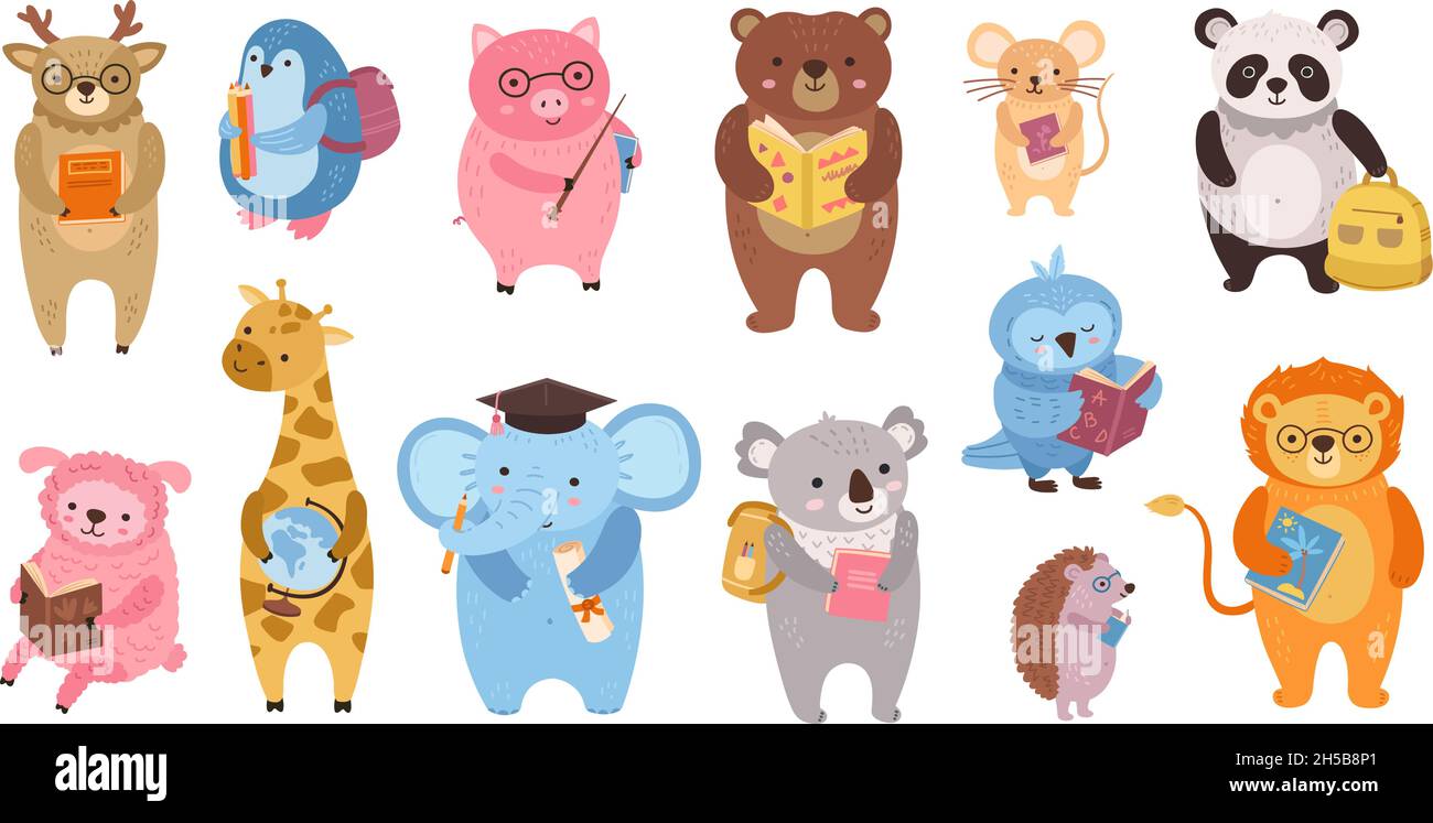 Smart animals. Cute animal teacher, owl study in school. Cartoon education  books characters for little kids. Funny pig bear panda exact vector clipart  Stock Vector Image & Art - Alamy