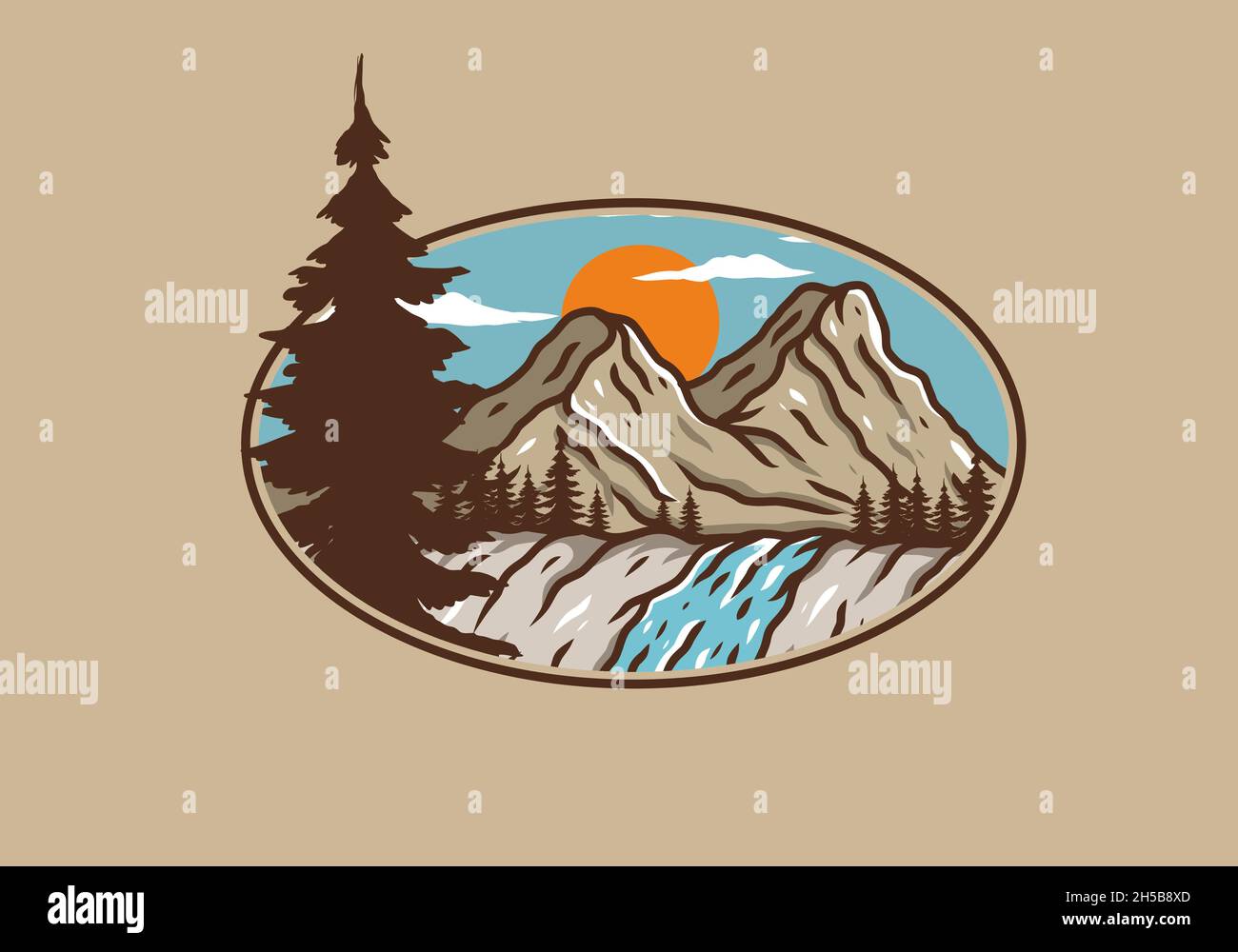 illustration drawing of mountain and waterfall design Stock Vector ...