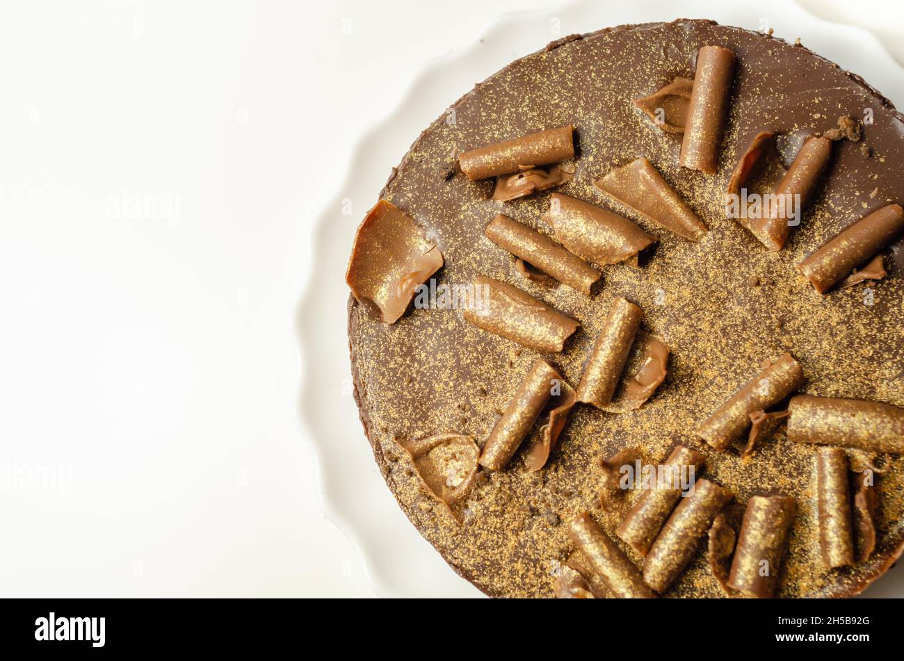 Digestive biscuit base with chocolate cheesecake and pockets of salted