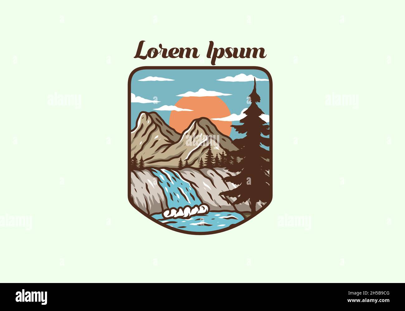 illustration drawing of mountain and waterfall design Stock Vector ...