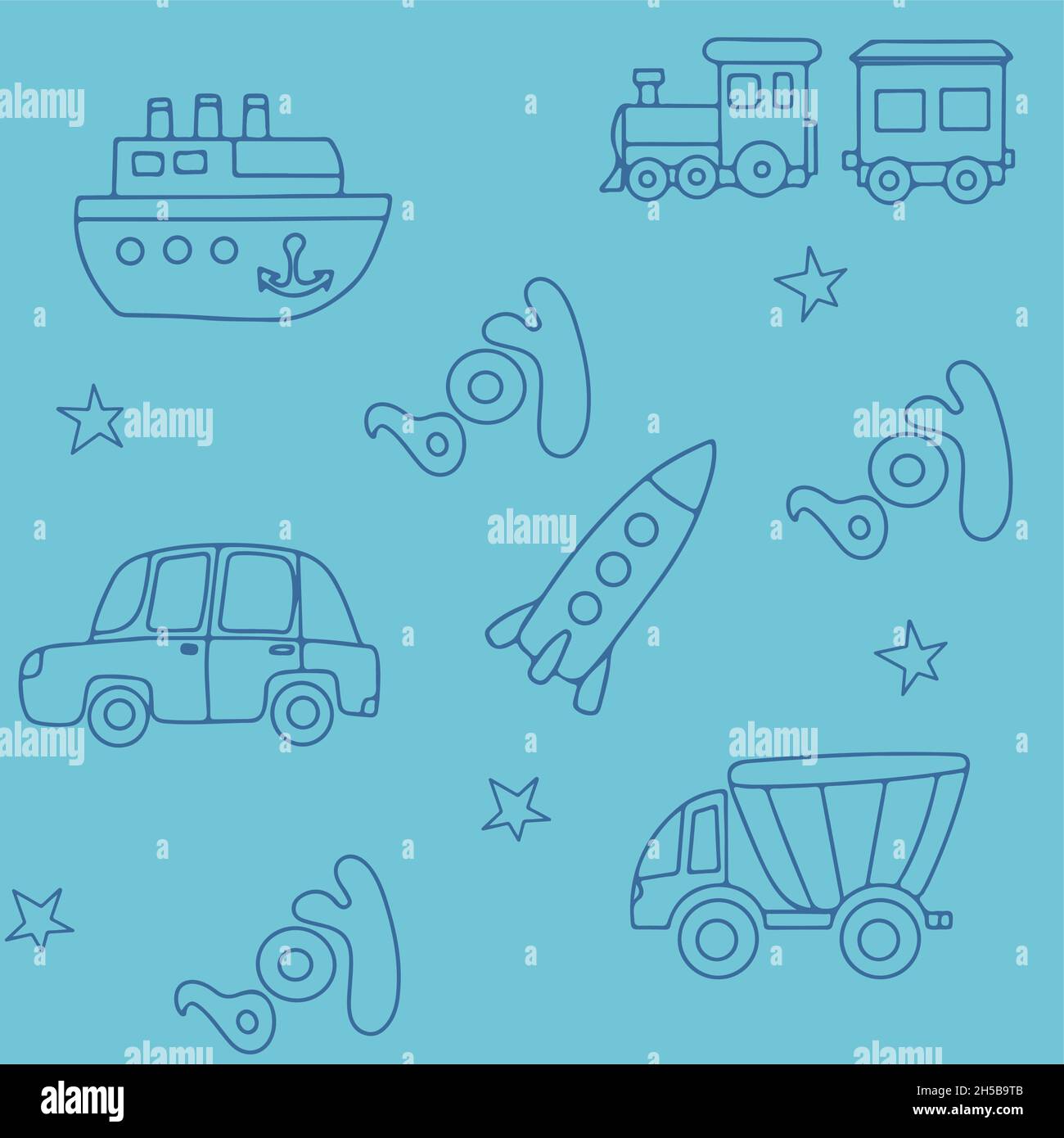 Vector doodle seamless pattern with toys. Hand draw collection of toys ...
