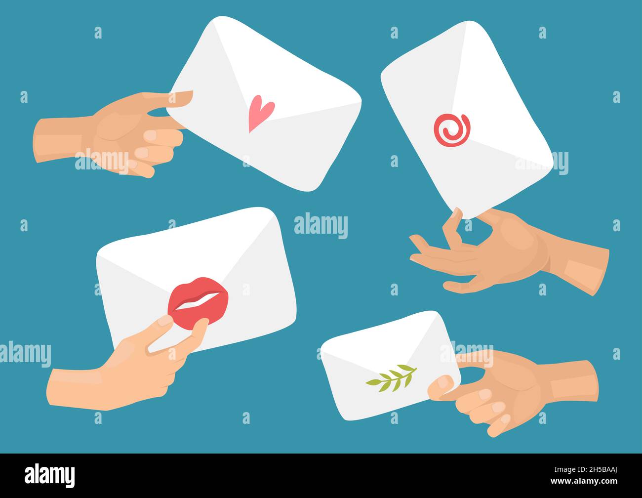 Hands hold envelopes. Postcrossing, doodle letters or post vector illustration Stock Vector