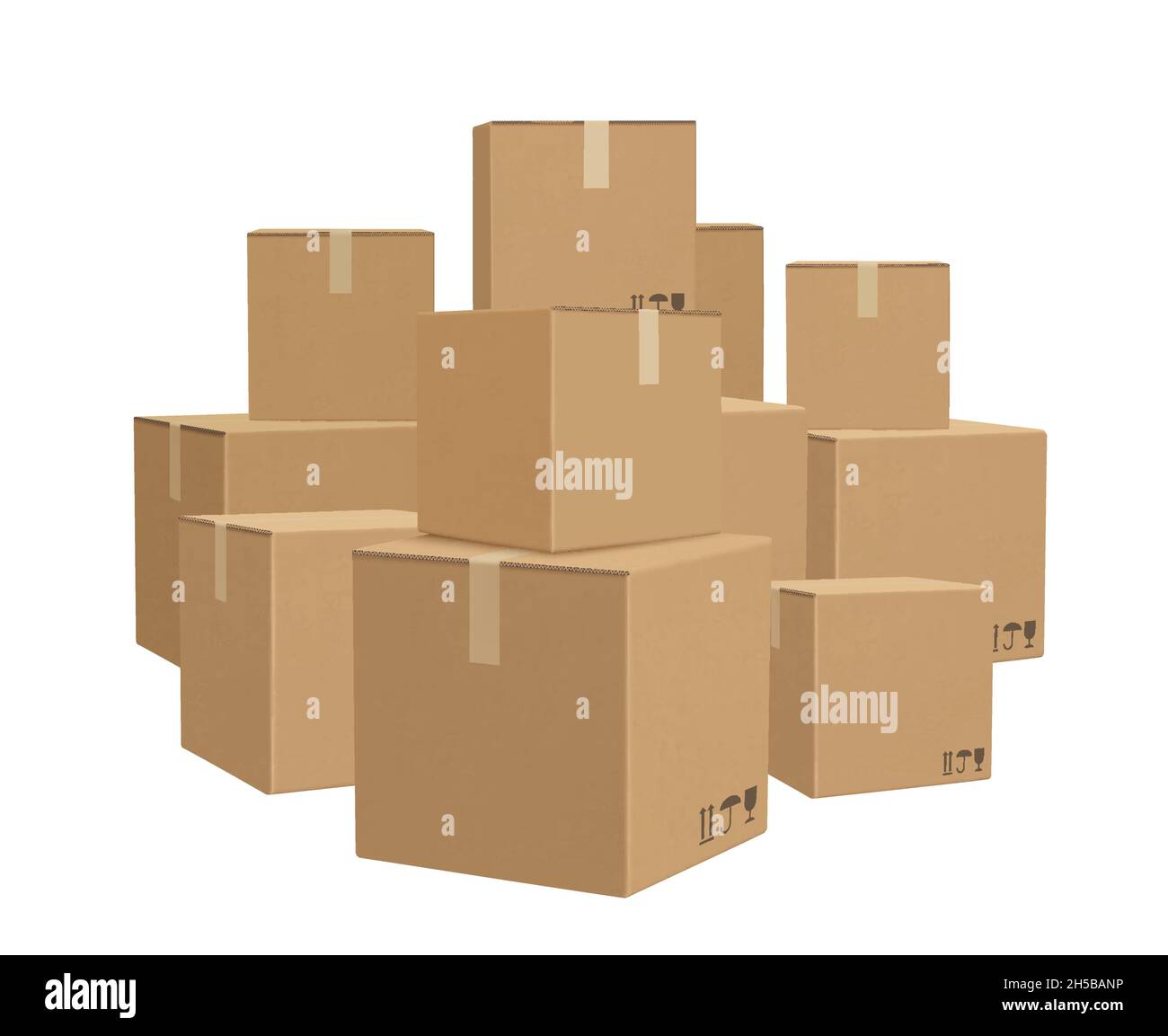 Warehouse boxed. Cardboard parcel packages piles for delivery big lots boxed decent vector background Stock Vector