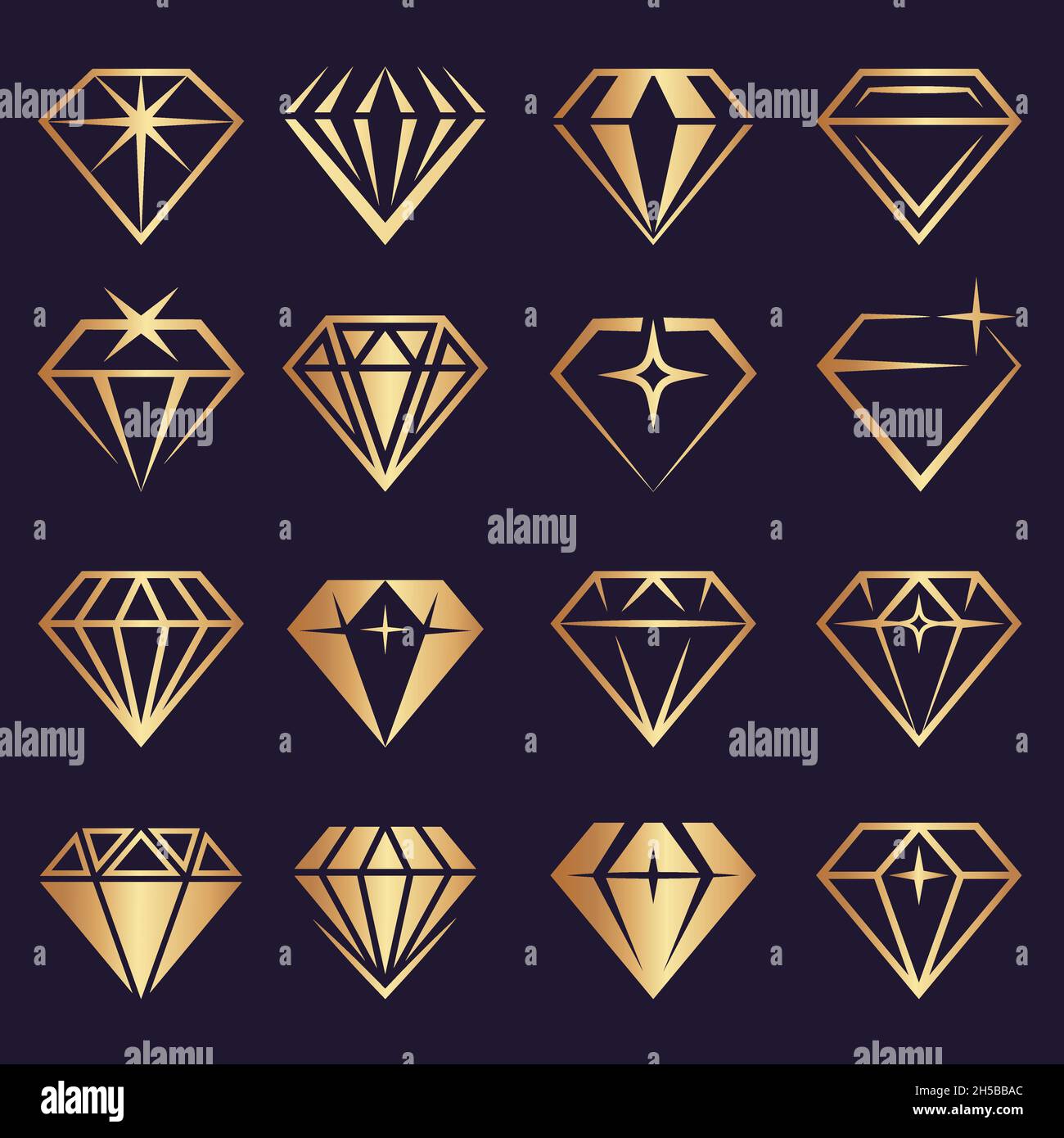 Diamond logo. Stylized geometrical jewelry brilliants and diamond stones recent vector collection Stock Vector