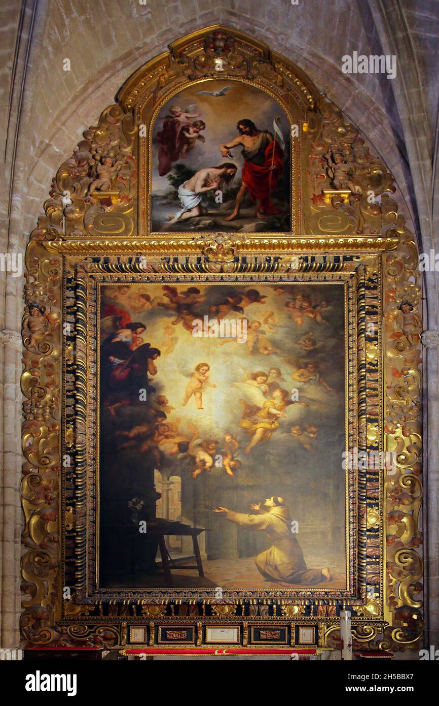 San Antonio's chapel,Vision of San Antonio by painter Bartolomé Esteban Murillo (1617 - 1682) Spanish Baroque painter.Spain Seville Stock Photo