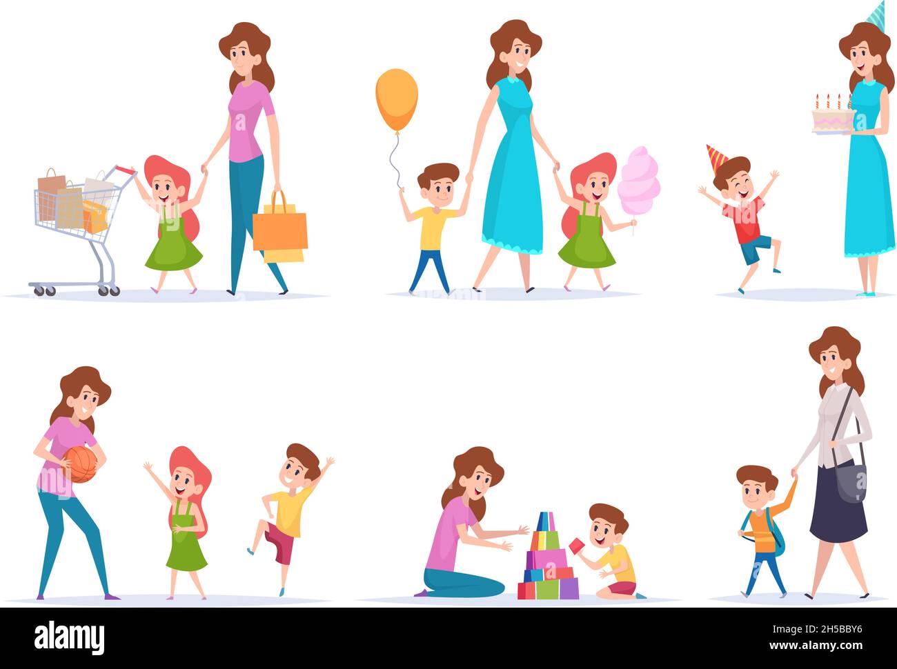 Mother with kids. Happy children spend time with love mommy exact vector  parents characters cartoon Stock Vector Image & Art - Alamy