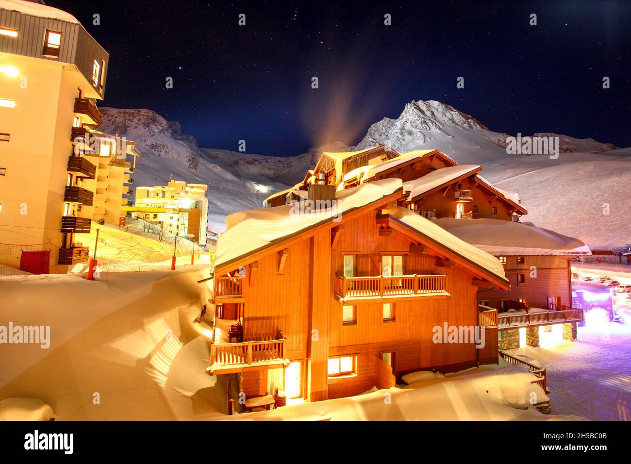 Tignes, France, Ski resort at night Stock Photo