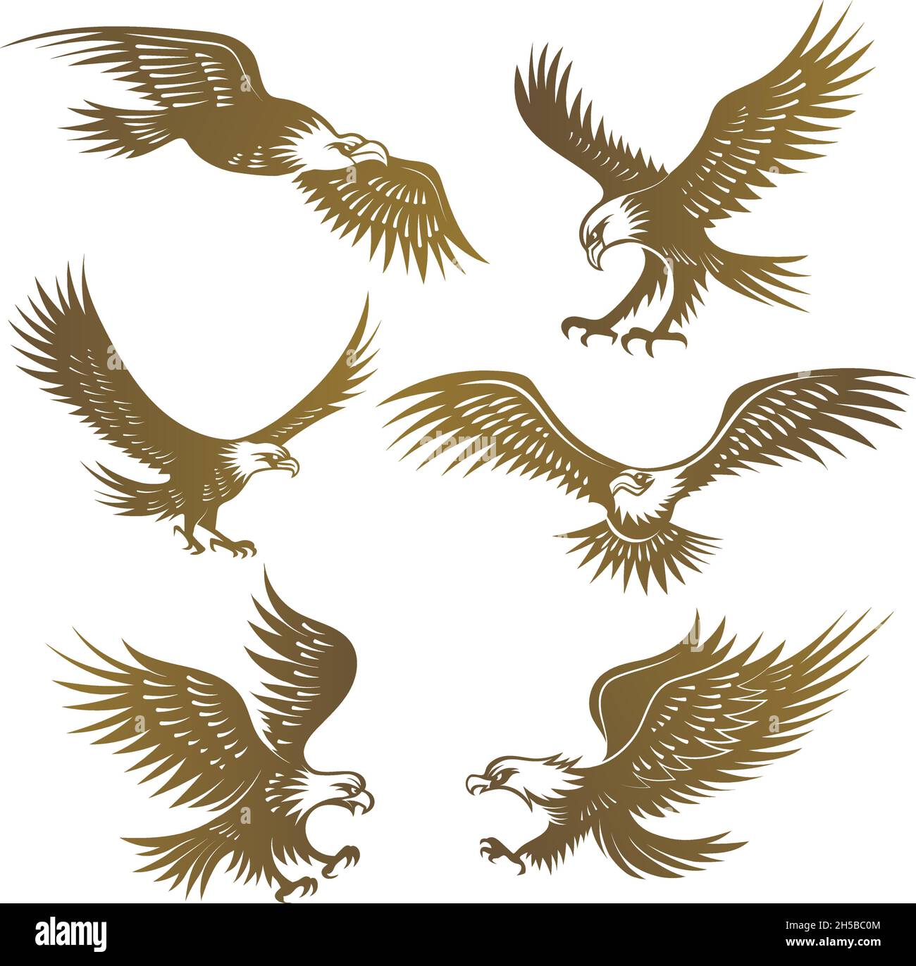 Eagles stylized. Flying wild freedom birds hawk recent vector emblems Stock Vector