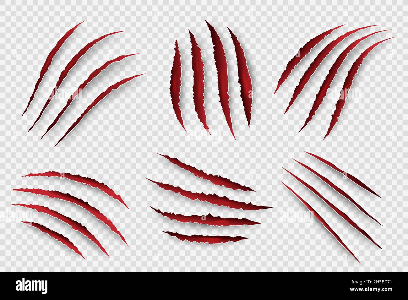 Tiger scratches. Danger scary claw symbols for horrors monster paws with blood shapes decent vector set Stock Vector