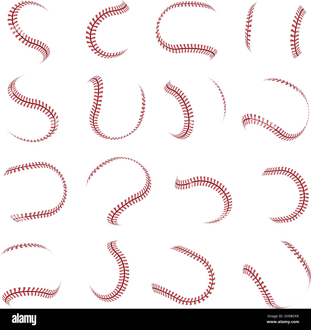 Ball lace. Red stitching for sport baseball lacing graphic pattern softball recent vector stylized symbols set for design projects Stock Vector