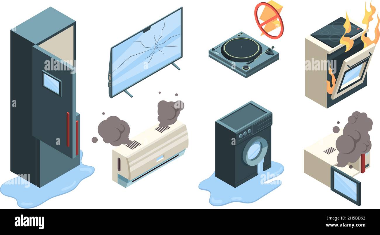 Broken appliances. Electronic technics home problems with gadgets