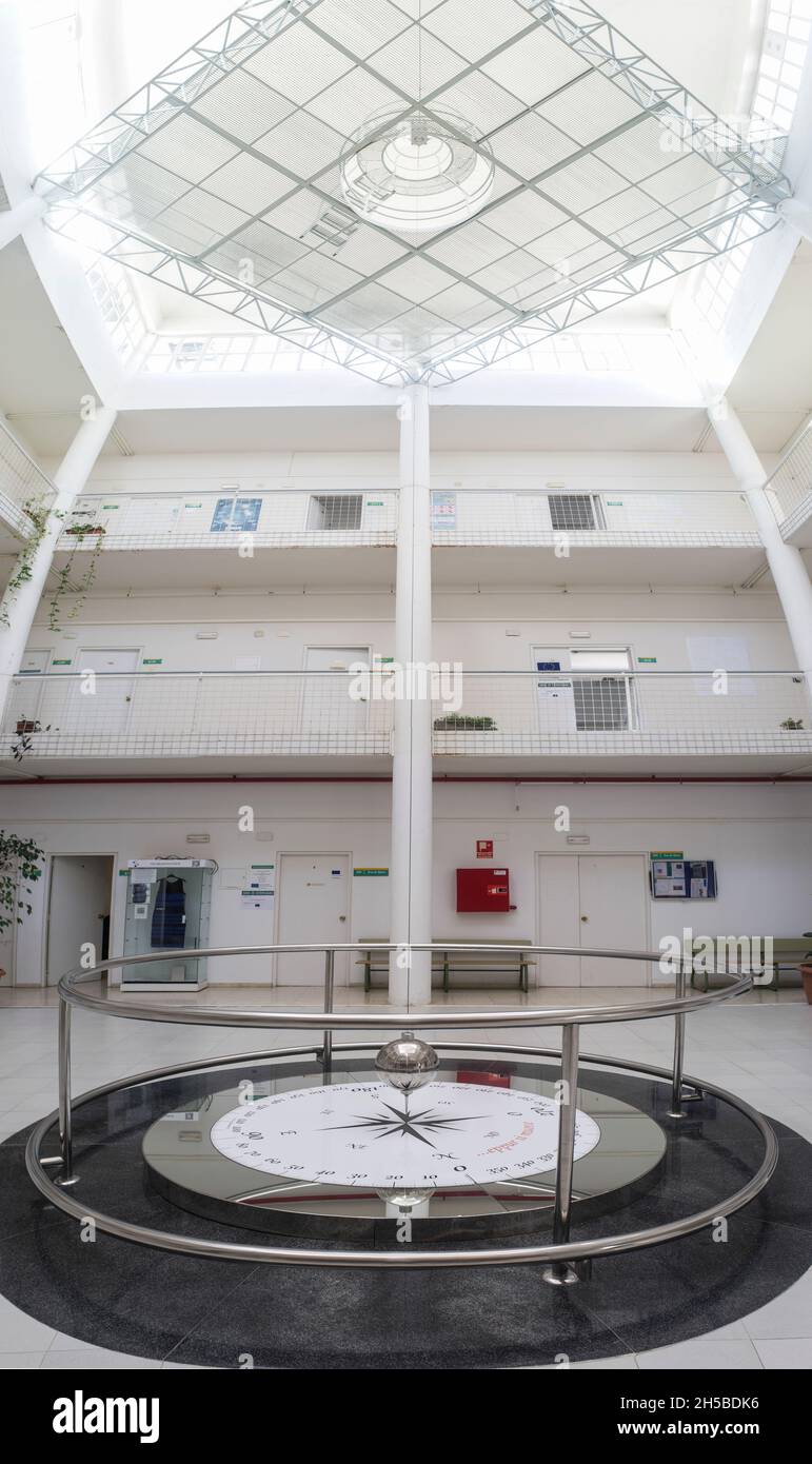 Badajoz, Spain - Sept 16th, 2019: Foucault pendulum at Faculty of Science. University of Extremadura, Badajoz Campus Stock Photo