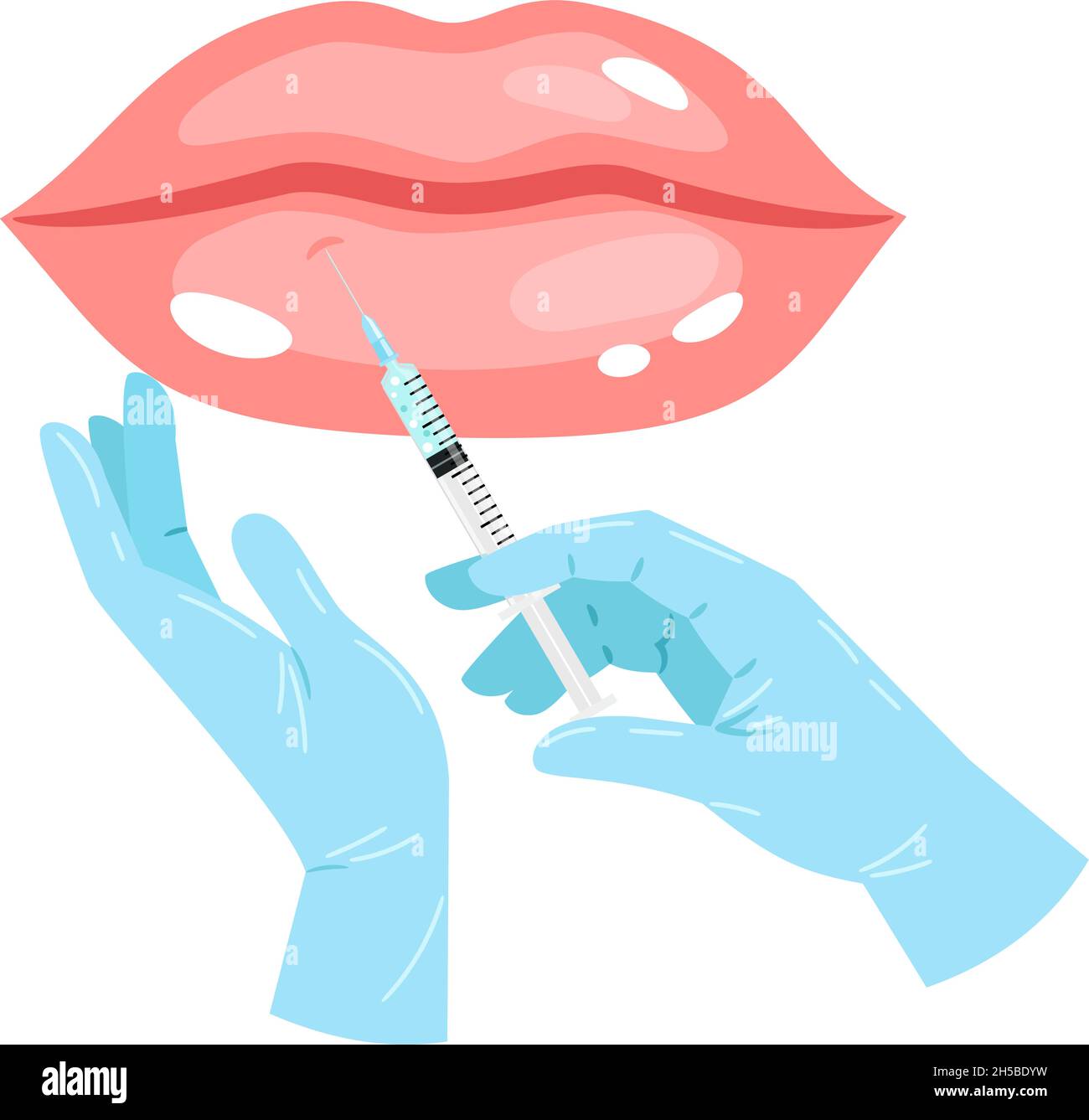Lip injection. Cartoon pink aesthetic beautiful lips, medical plastic
