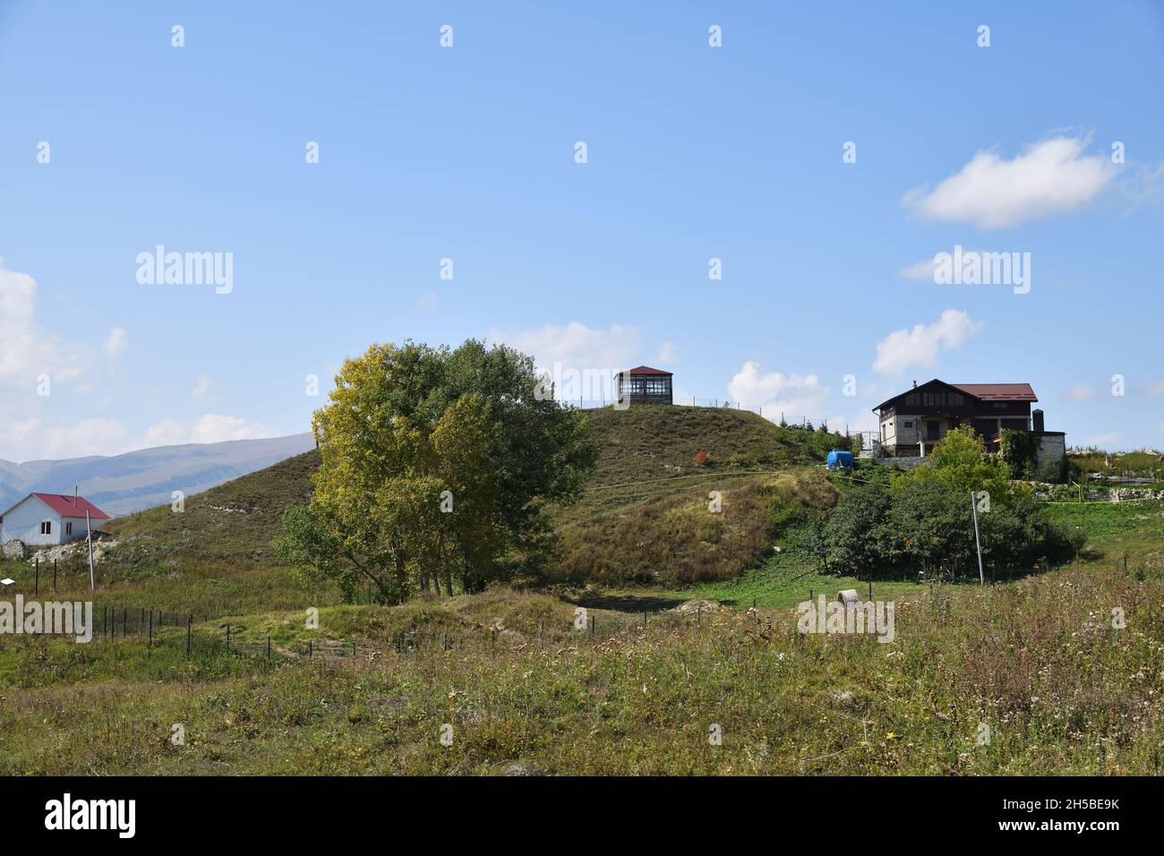 Countryside landscape and mountain village in Chechnya, Russia. Vedeno district of the Chechen Republic Stock Photo