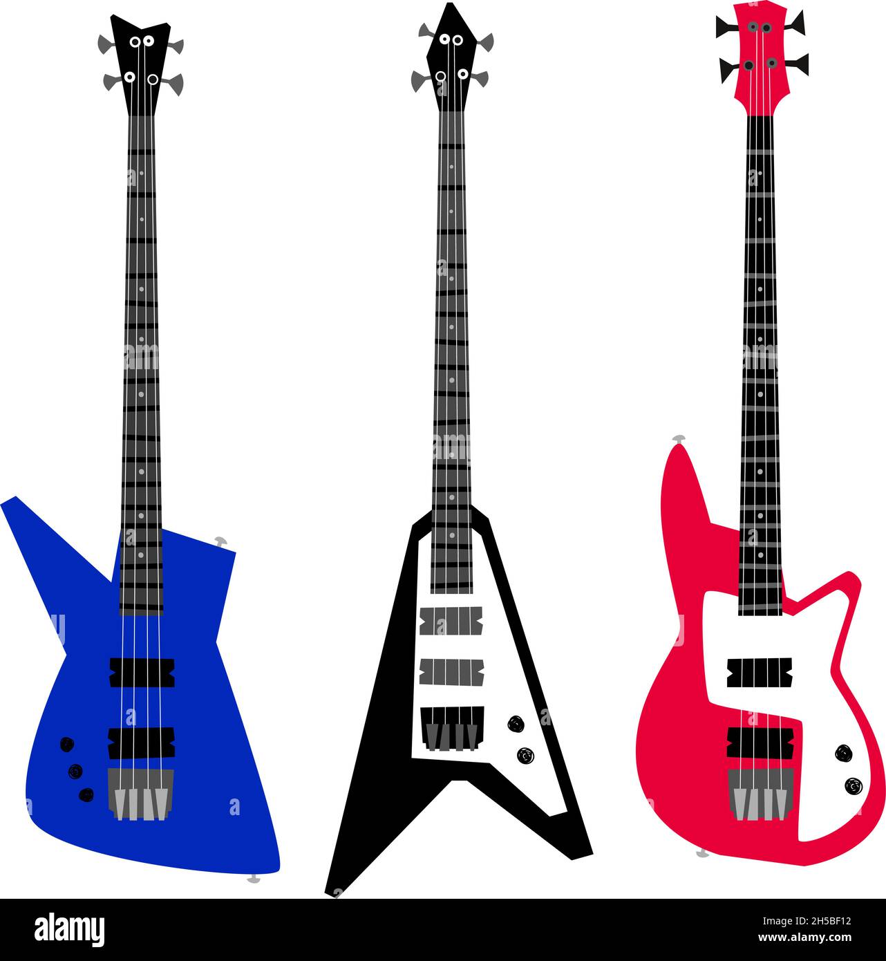 Electric guitar set. Cartoon musical instruments for playing rock and metal songs on concert, vector illustration of work objects for musicians isolated on white background Stock Vector