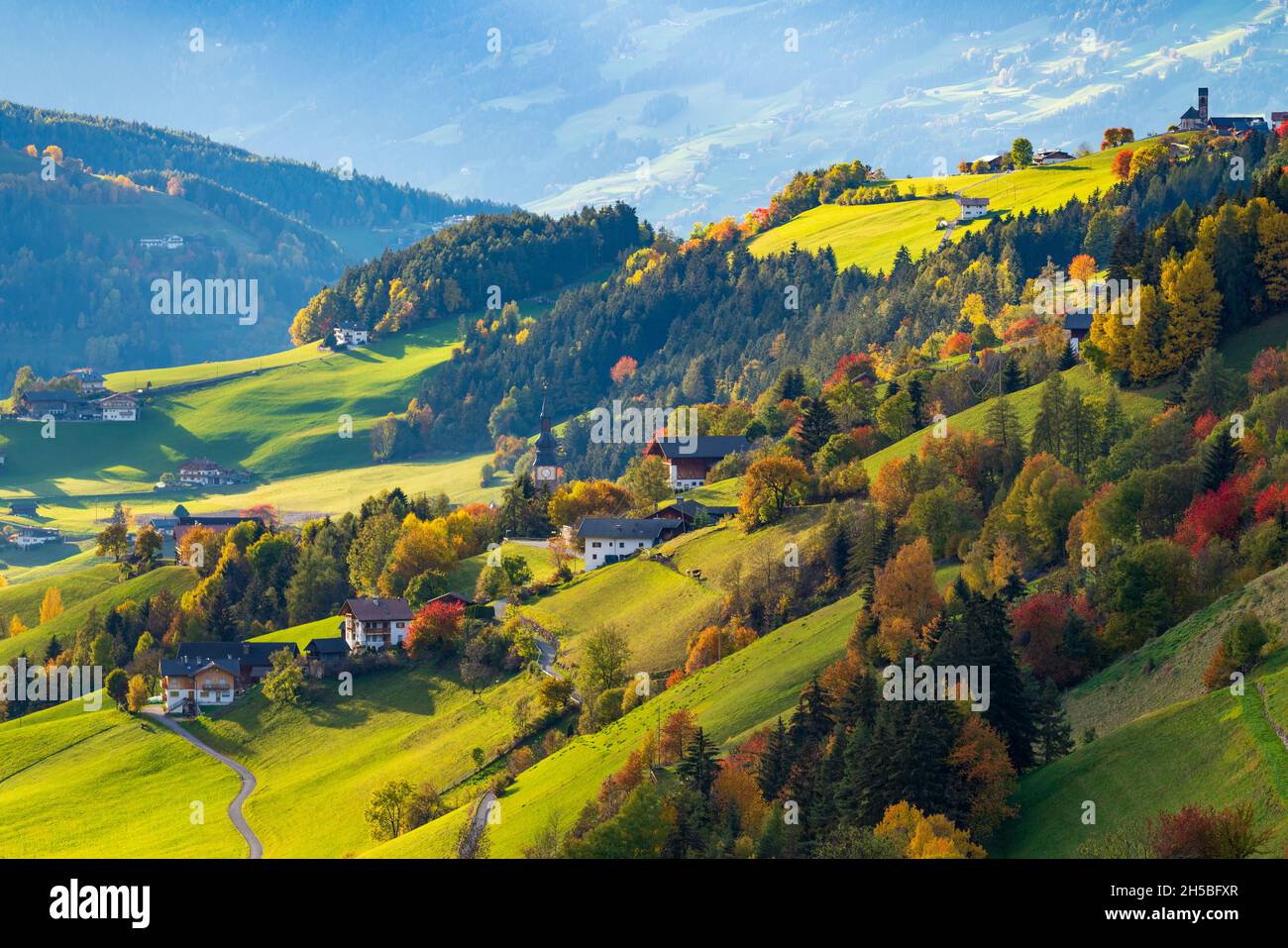 Villnoess, Funes Valley, Autumn scenics, Trentino, Italy Stock Photo