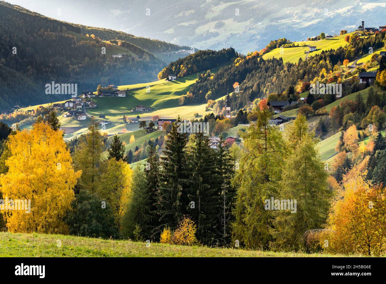 Villnoess, Funes Valley, Autumn scenics, Trentino, Italy Stock Photo