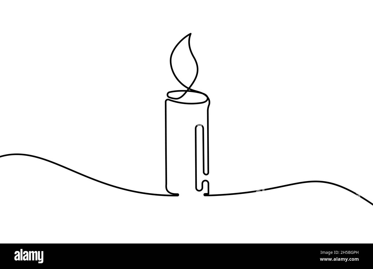 Continuous line drawing of candle. Candle one line icon. One line drawing background. Vector illustration. Christmas candle icon Stock Vector