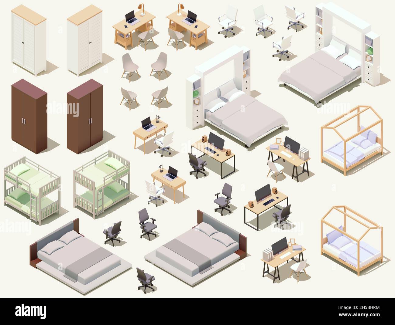 Vector isometric home furniture set. Domestic and office furniture and ...