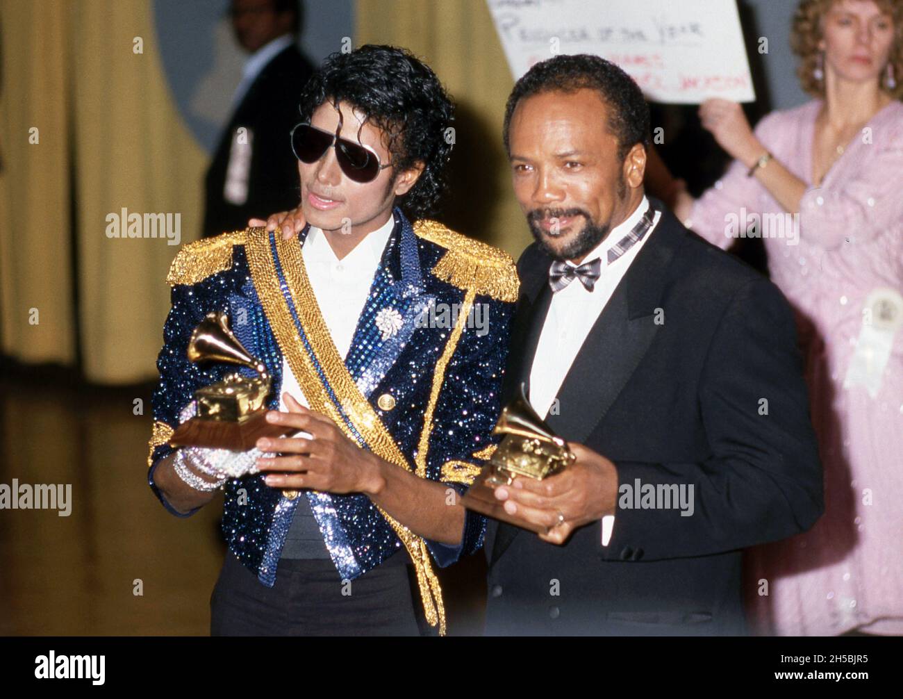 Michael Jackson and Quincy Jones attend 26th Annual Grammy Awards on February 28, 1984 at the Shrine Auditorium in Los Angeles, California. Credit: Ralph Dominguez/MediaPunch Stock Photo