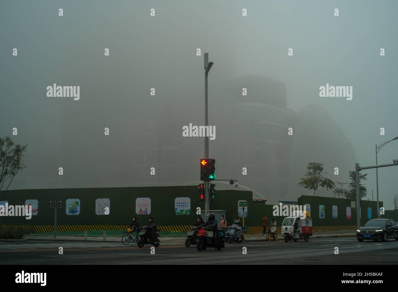 Beijing's CBD is shrouded in severe smog in Beijing, China. 06-Nov-2021 Stock Photo