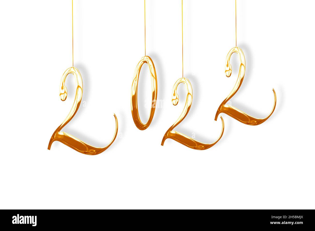 2022, new year card. hanging shiny numbers isolated on white background Stock Photo