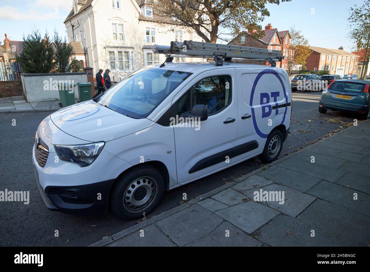 white bt vauxhall combo van parked on a street in New Brighton the Wirral merseyside uk Stock Photo