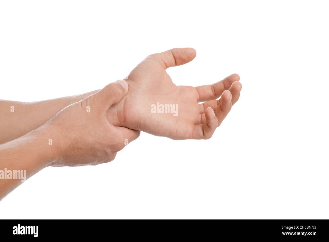 Cropped millennial caucasian male massaging sore spot, suffer from pain