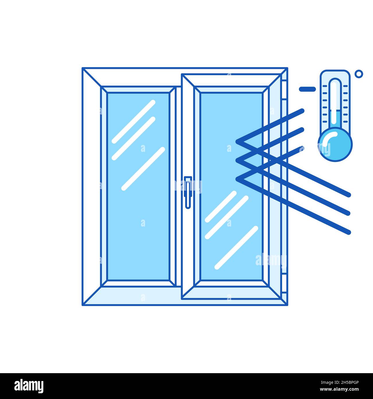 Keeping cold temperature inside house with double glazed window. PVC plastic profile. Infographics showing properties. Stock Vector