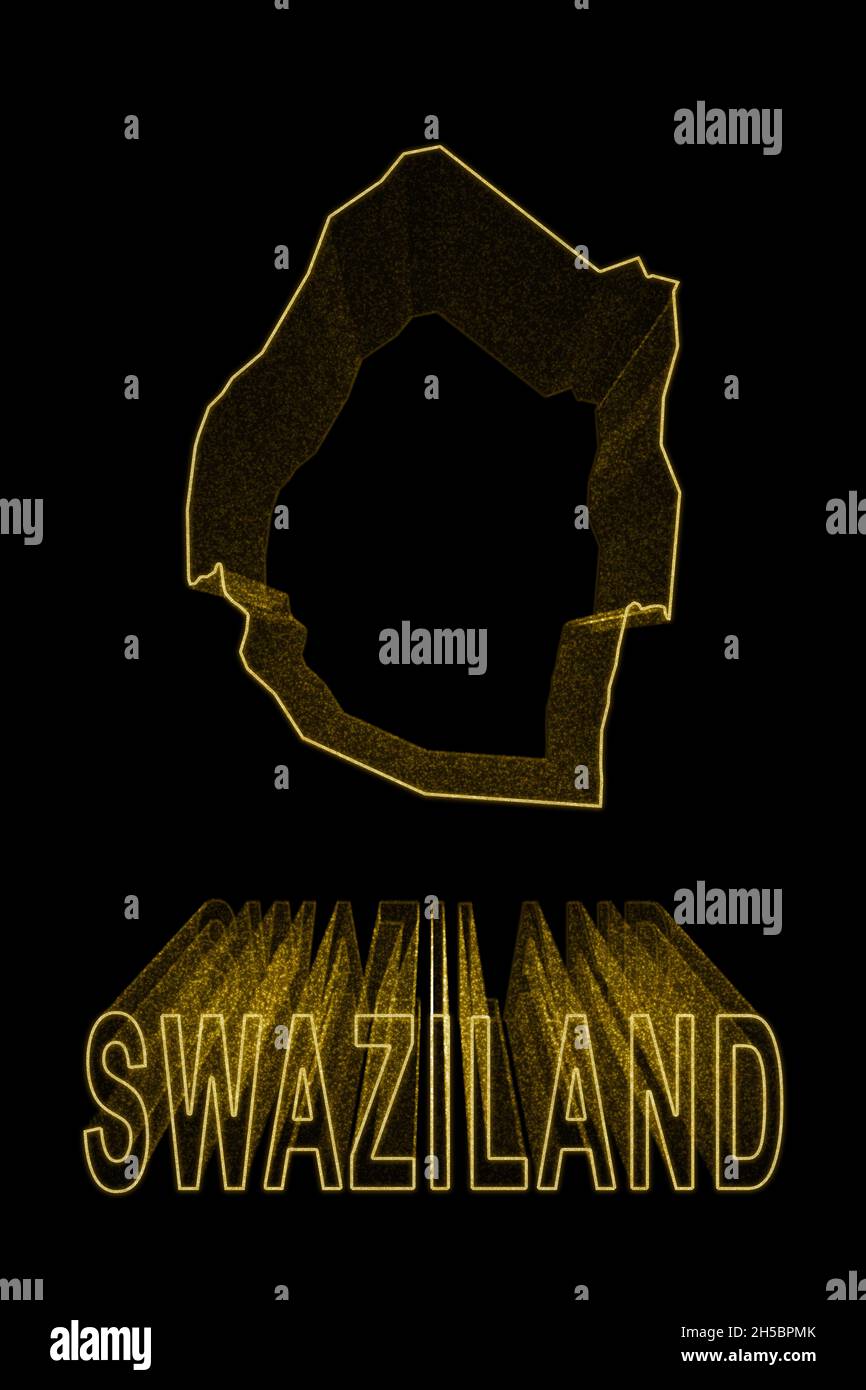 Map of Swaziland, Gold Map On Black Background, Gold effect Stock Photo ...