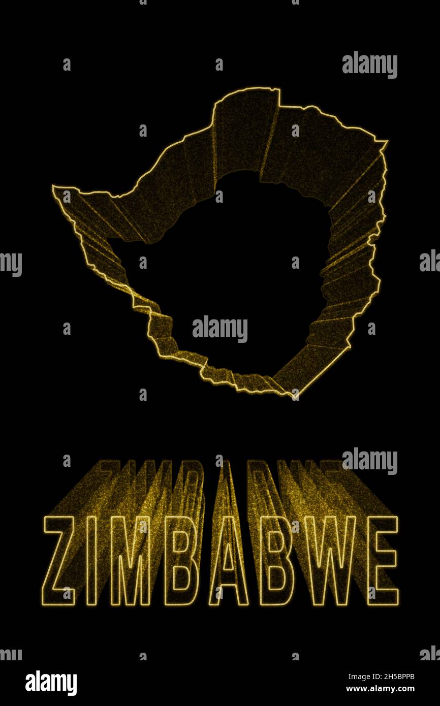 Map of Zimbabwe, Gold Map On Black Background, Gold effect Stock Photo