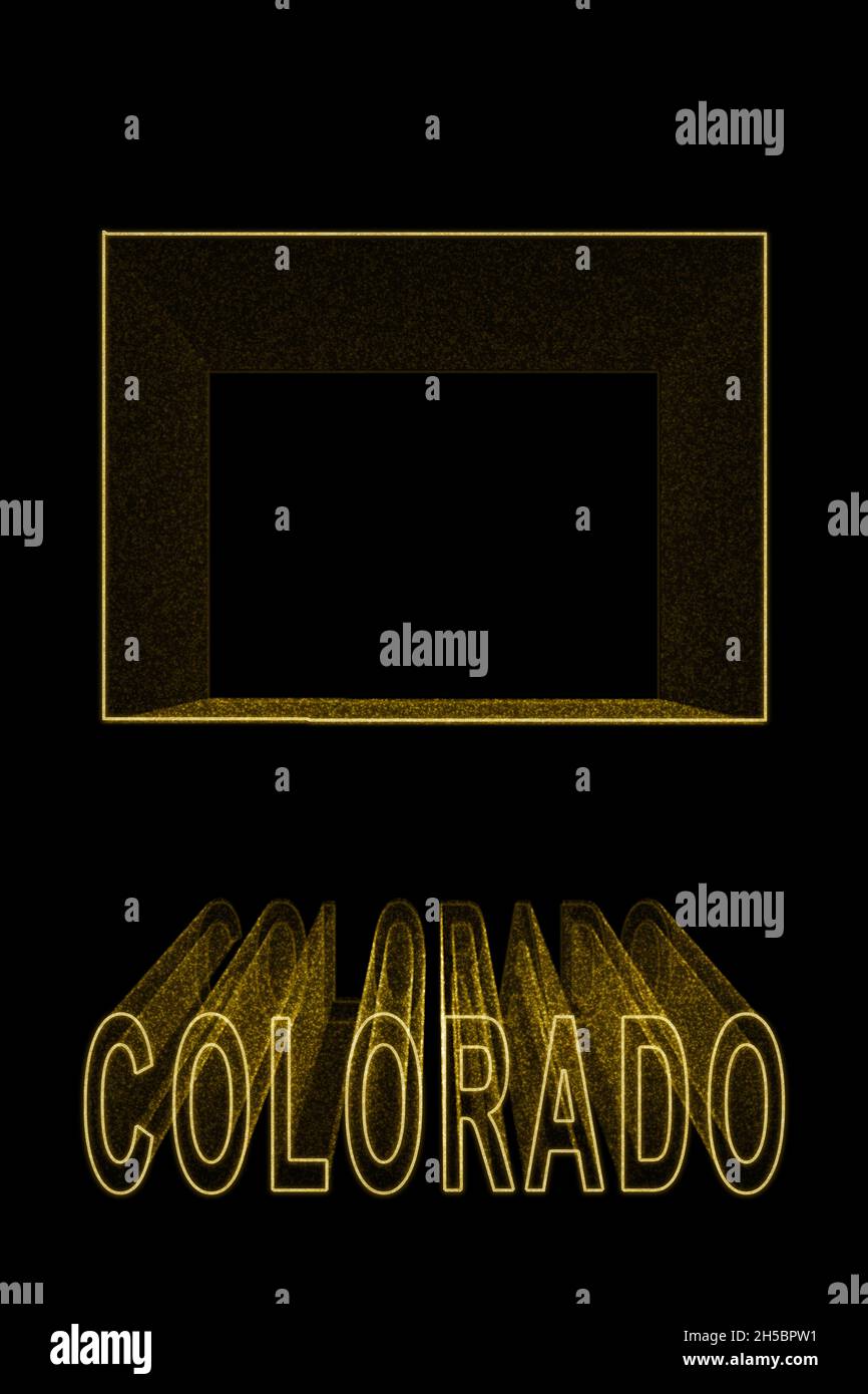 Map of Colorado, Gold Map On Black Background, Gold effect Stock Photo