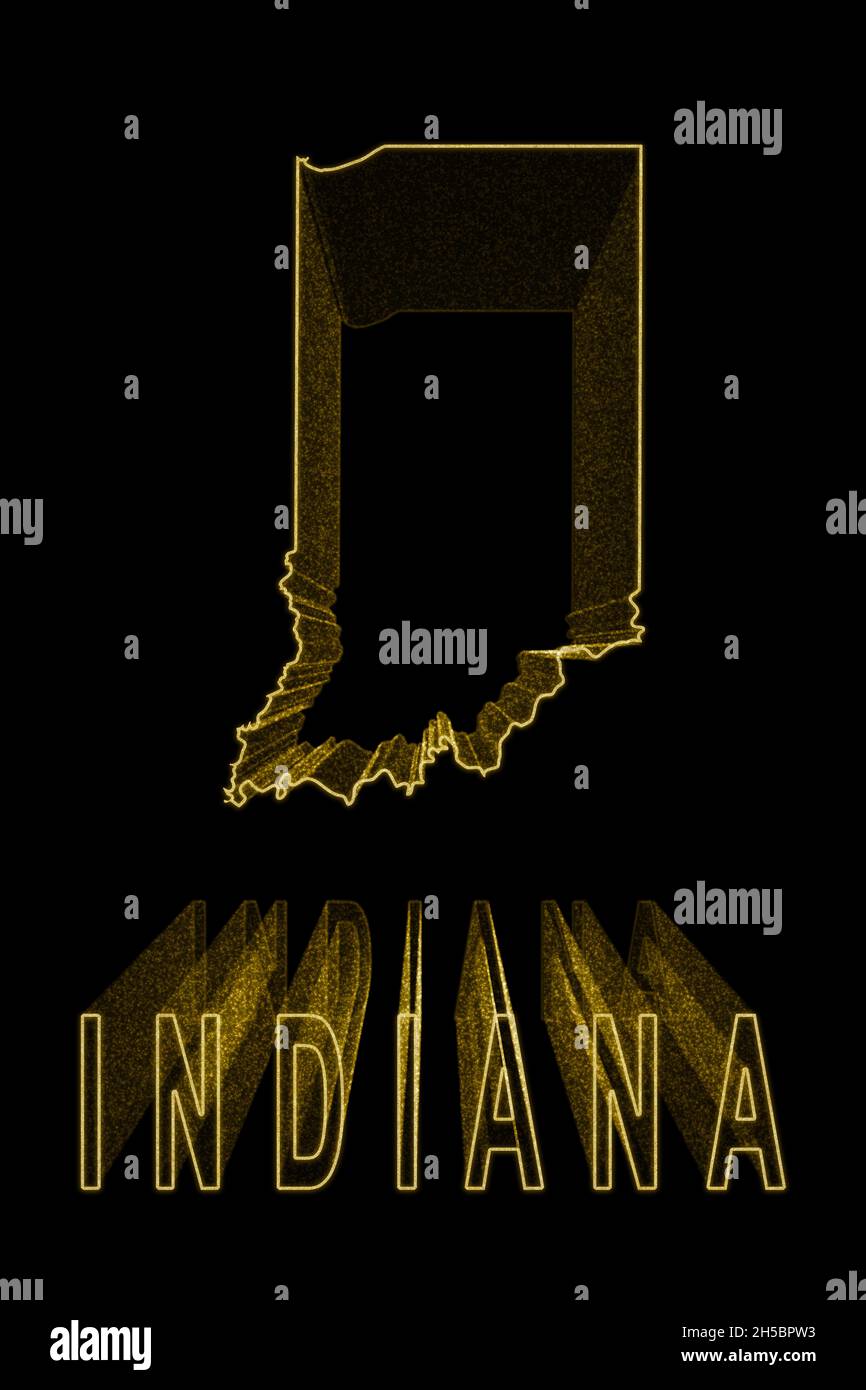 Map of Indiana, Gold Map On Black Background, Gold effect Stock Photo