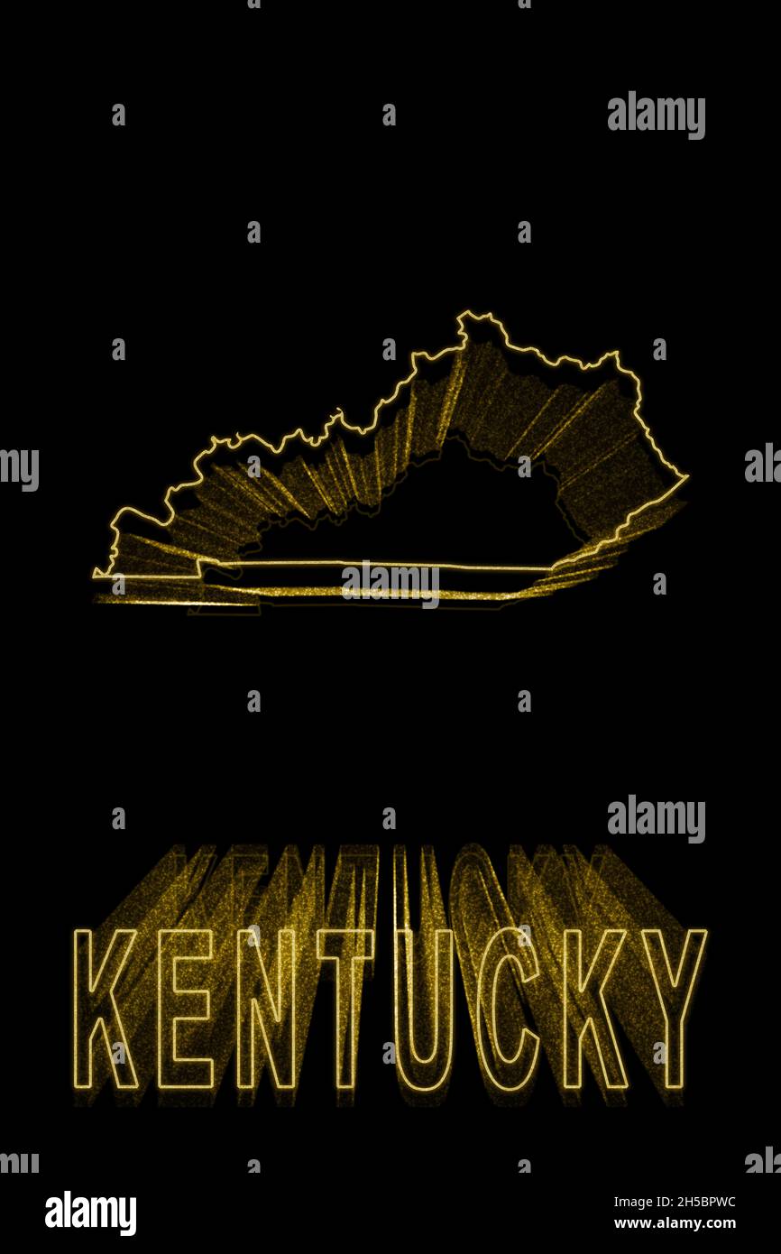Map of Kentucky, Gold Map On Black Background, Gold effect Stock Photo